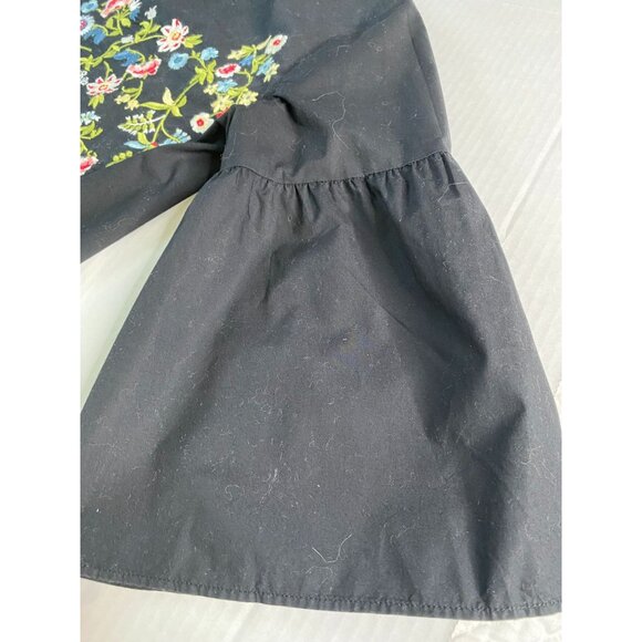 Loft Womens Black Embroidered Blouse with Bell Sleeves Size XS Boho Fairy Y2K - Picture 8 of 8